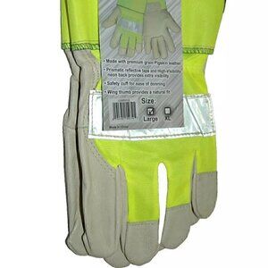 Global Gloves L High Visibility Pigskin Neon Safety Reflective Cuffs